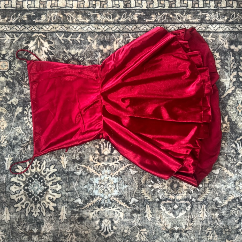 Red Satin Party Dress with Ruffle Skirt